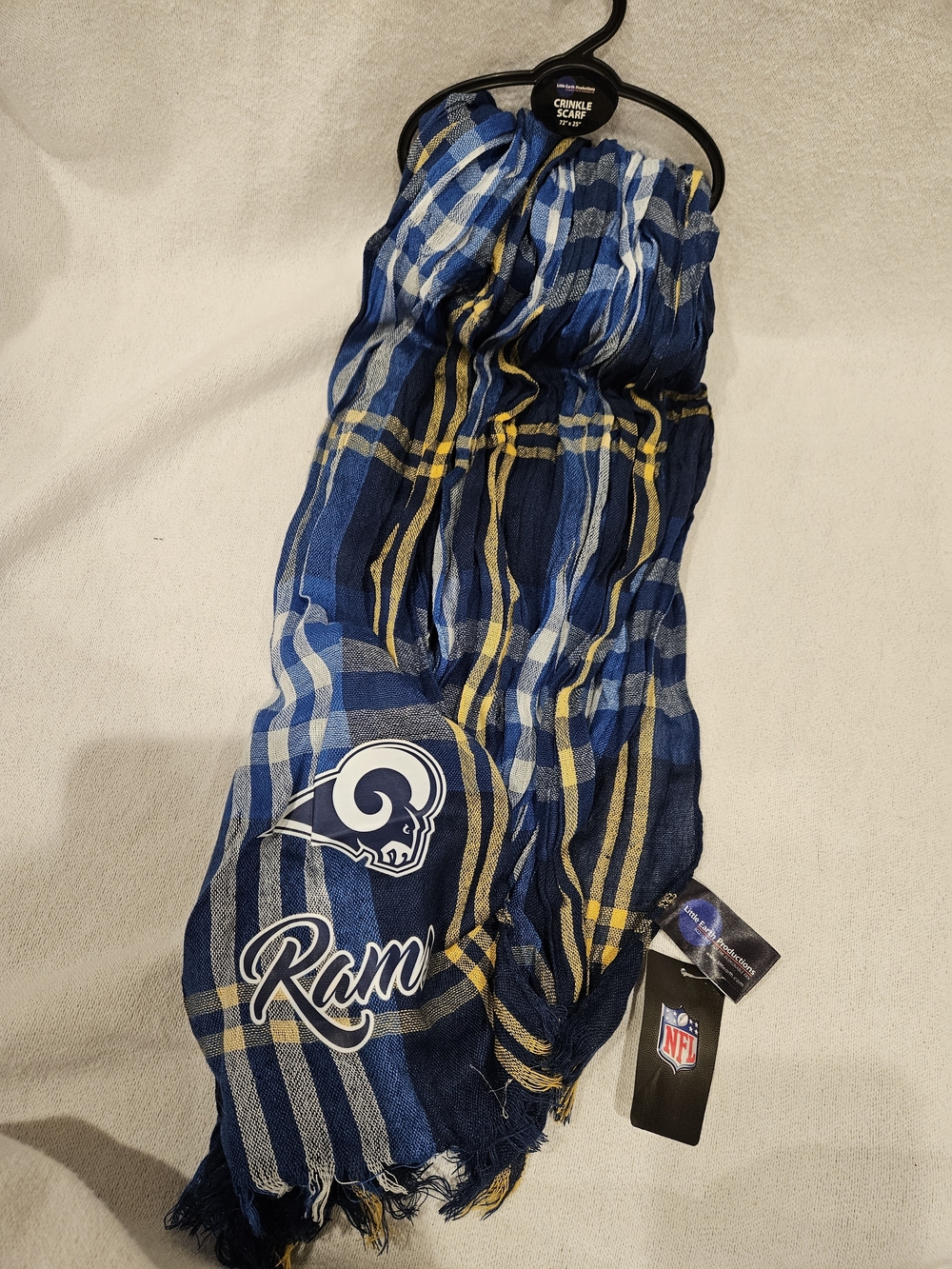 Los Angeles Rams Plaid Crinkle Scarf - Navy, Blue & Gold